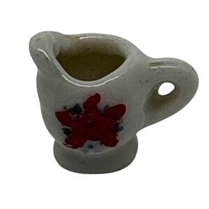 Miniature Ceramic Creamer Pitcher Red Floral Design Made in Japan‎ Dollhouse